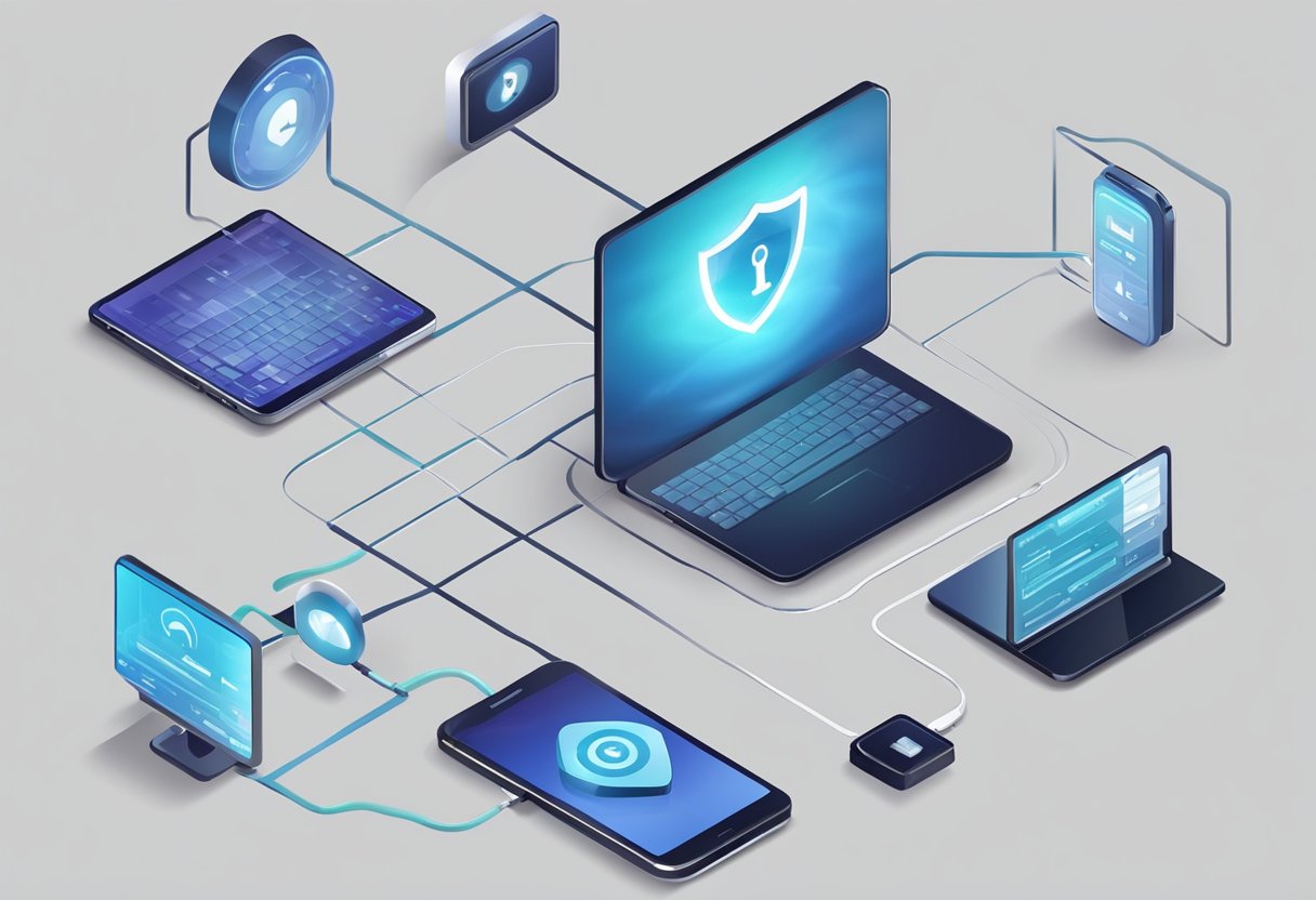 A mobile device connected to a proxy server, sending and receiving data through a secure network