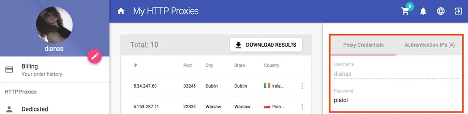 Proxy IP and Port