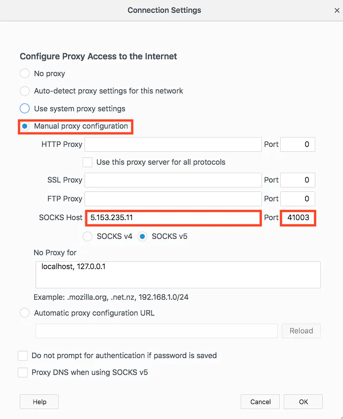 Step 4 how to use SOCKS5 proxies in Mozilla Firefox browser