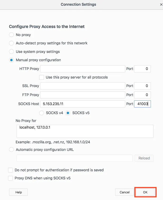 Step 6 how to use SOCKS5 proxies in Mozilla Firefox browser